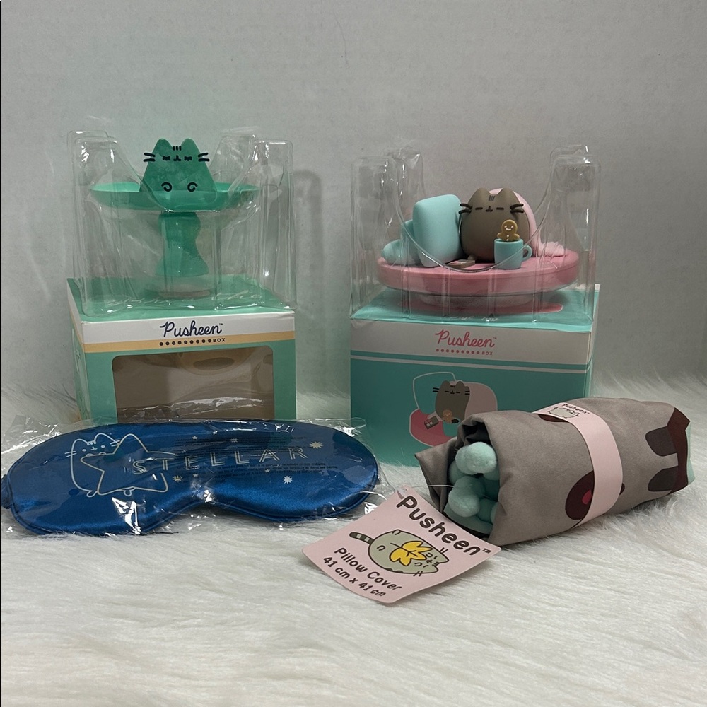 New Pusheen Plush & Accessory Set - Mint, Pink, Blue & Gray